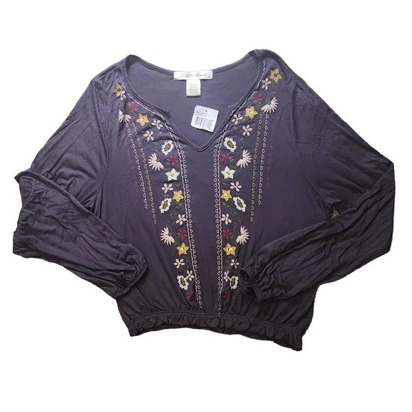 Youth in Revolt Purple floral embroidered Peasant top Size Medium - Picture 3 of 5